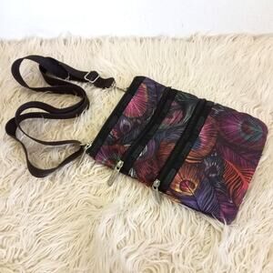 LeSportSac Crossbody Bag Colorful Peacock Feathers Multi-Pocket Zipper Nylon